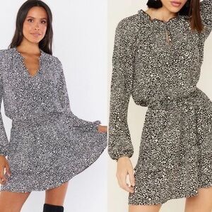 Show Me Your Mumu SMYM Tatum black white leopard print ruffle mini dress S